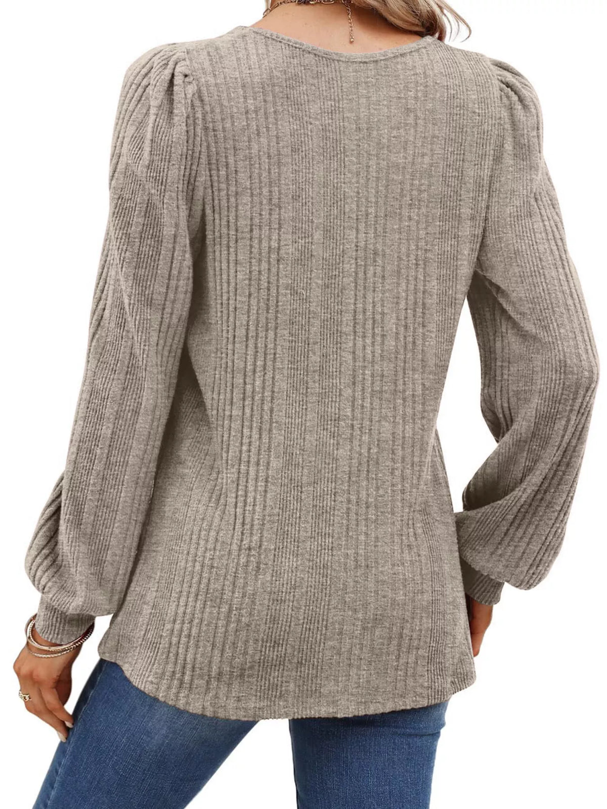Full Size Square Neck Ribbed Knit Top Plus Size - Lilixa.store