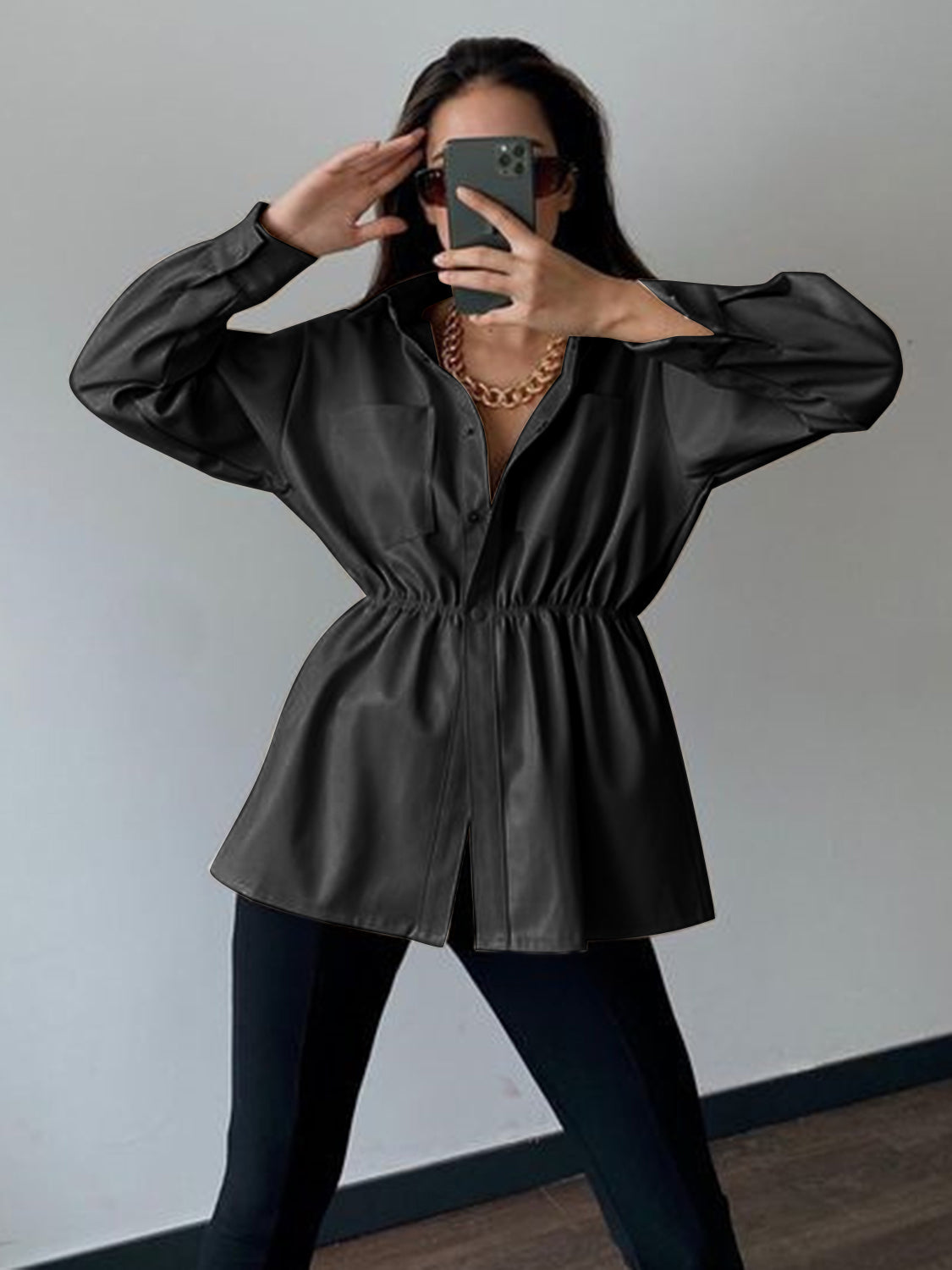 Snap Down Collared Jacket in Black