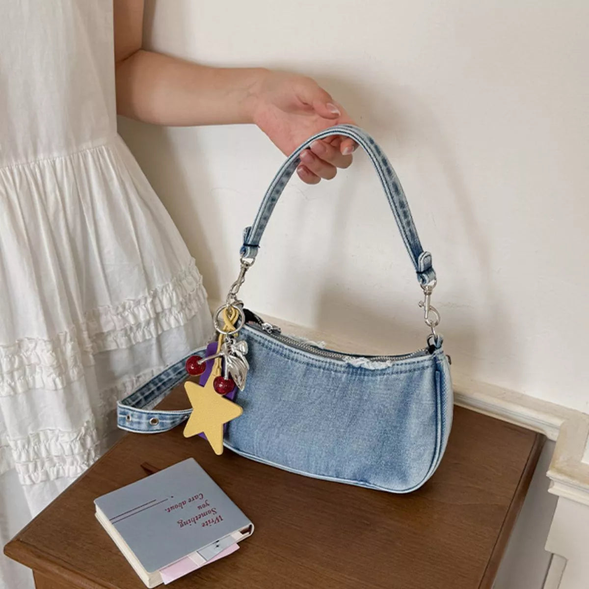 Star Charm Denim Shoulder Bag - Lilixa.store