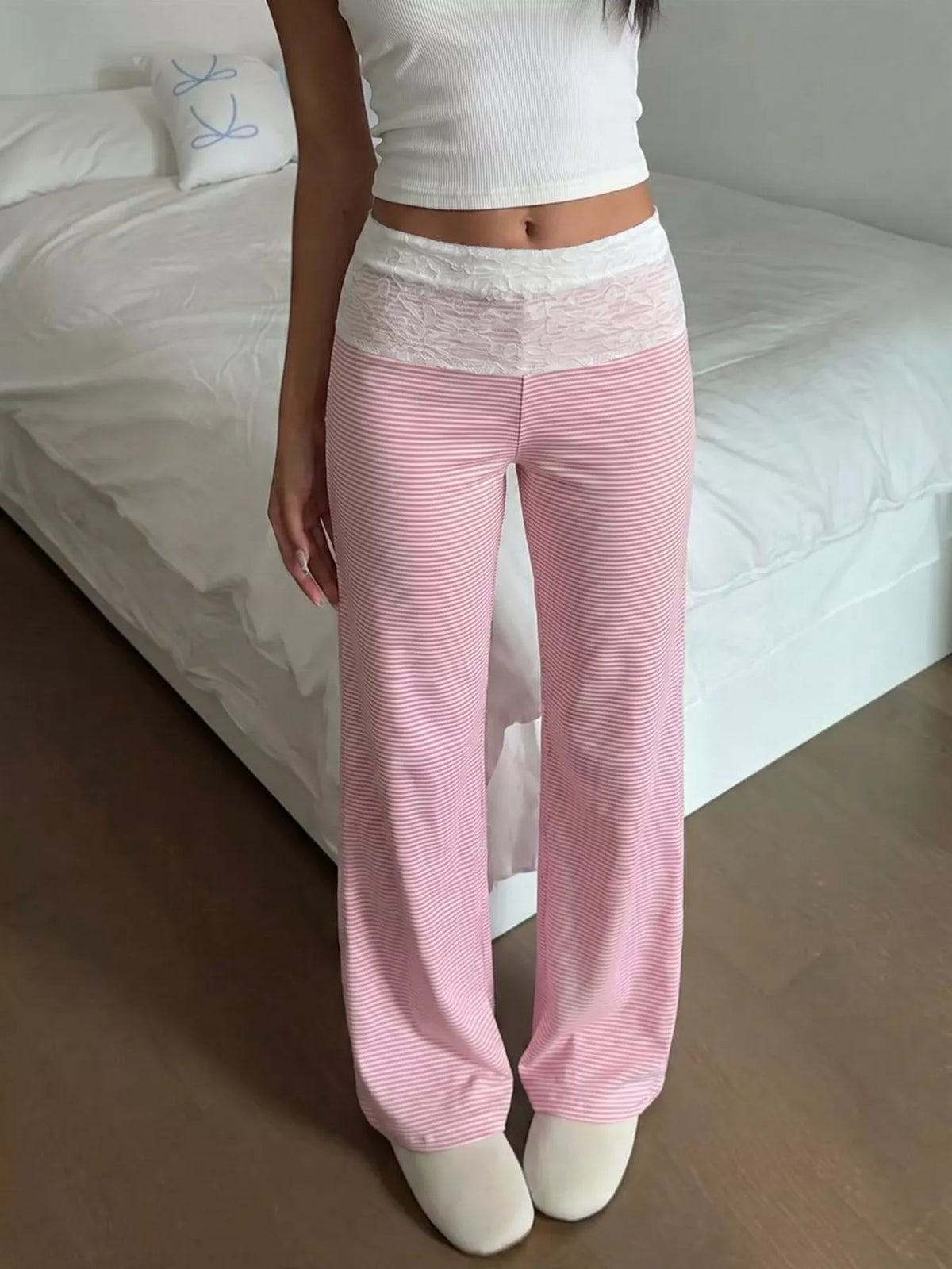 Lace Detail Striped Pants