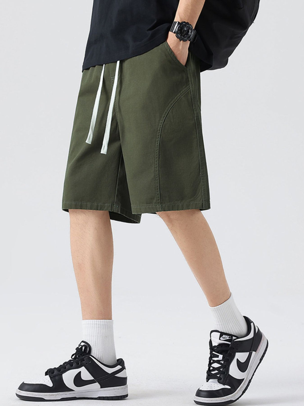 Men's Full Size Casual Loose-Fit Drawstring Shorts Plus Size in Military Green