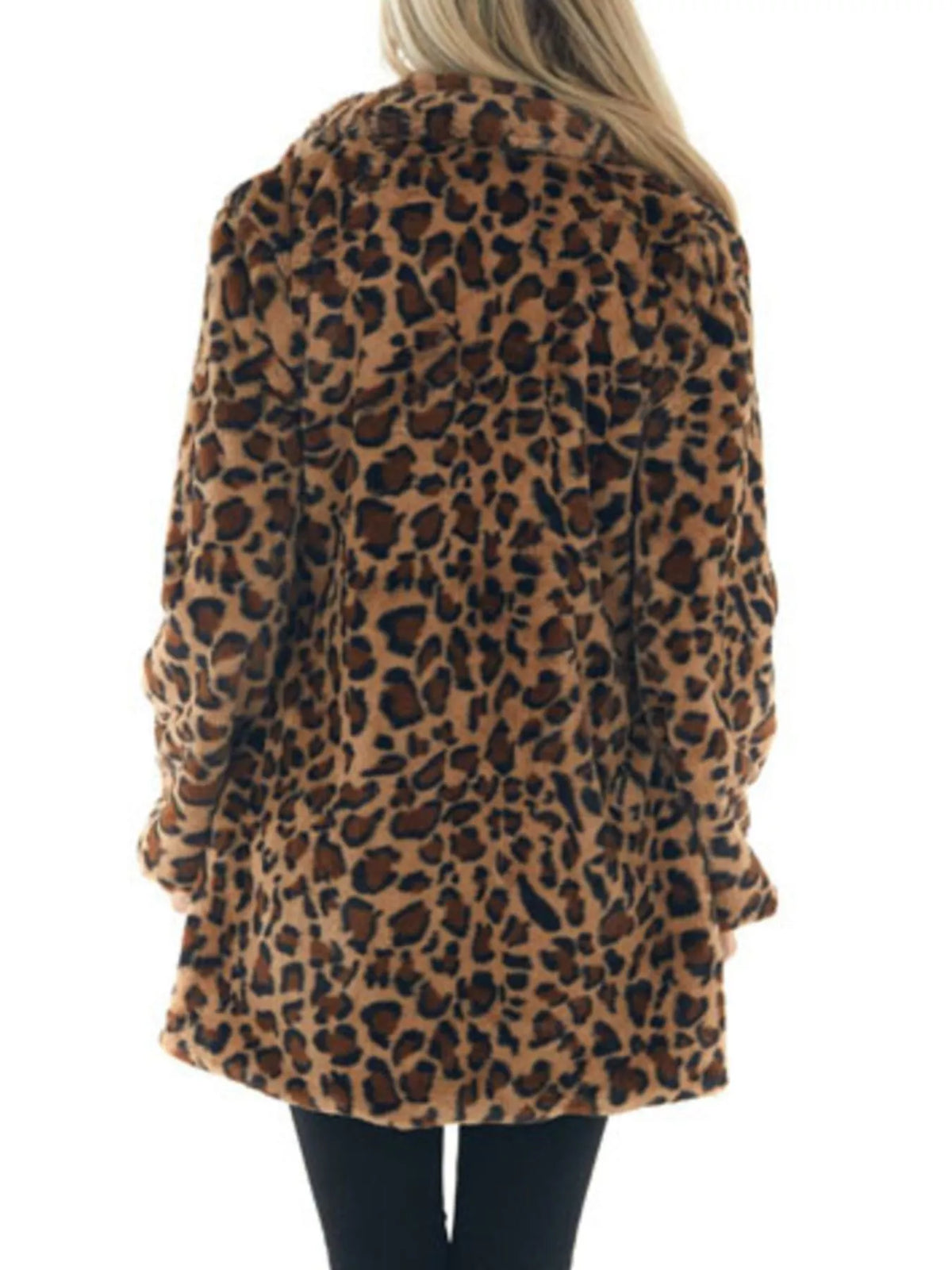Full Size Leopard Faux Fur Open Front Outerwear Plus Size, view 3