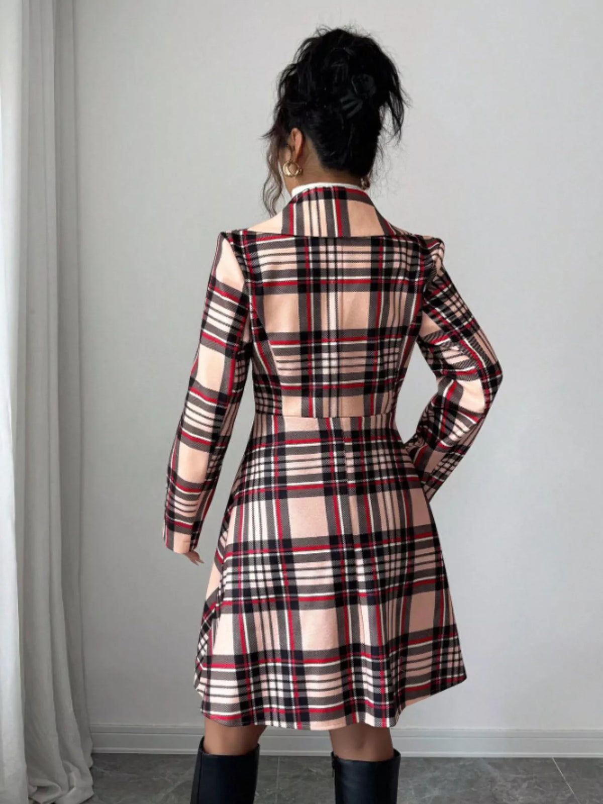 Plaid Button Up Long Sleeve Coat, view 2