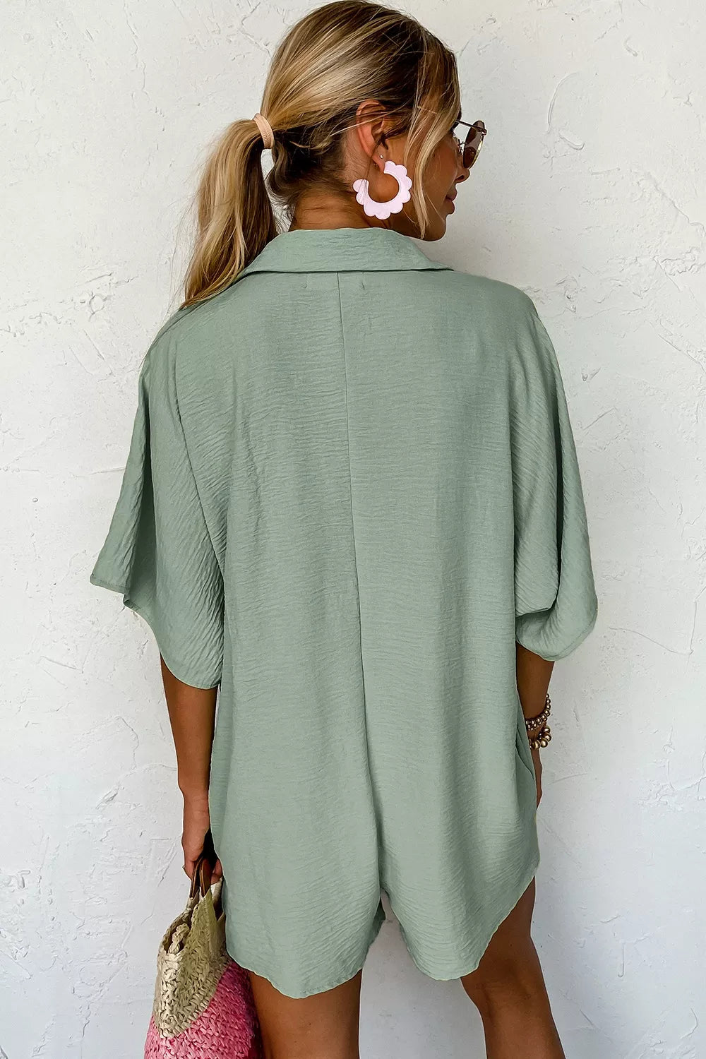 Button Detail Half Sleeve Romper - Lilixa.store