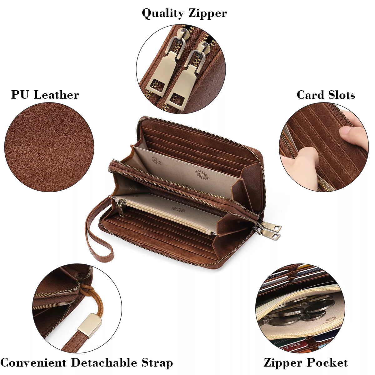 Vintage Style Double Zipper Leather Wallet - Lilixa.store