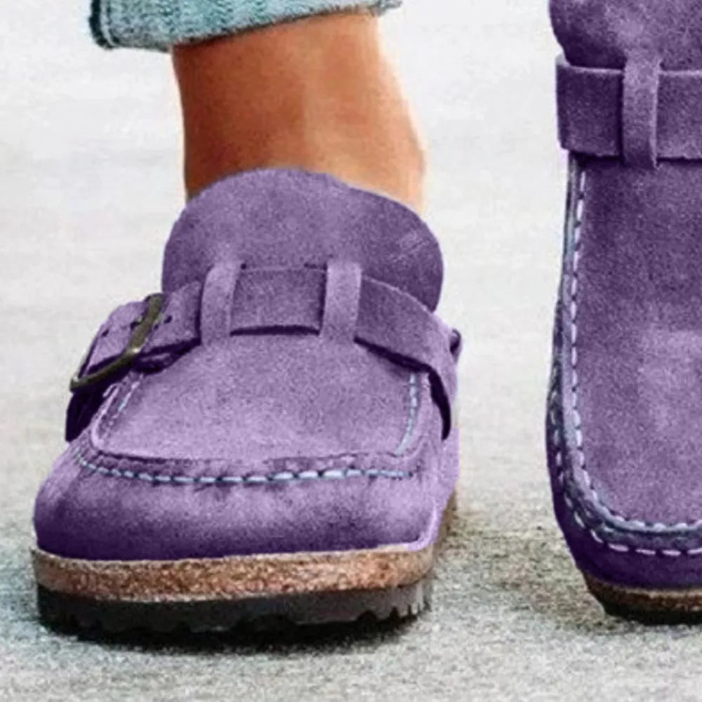 Round Toe Low Heel Buckle Loafers - Lilixa.store