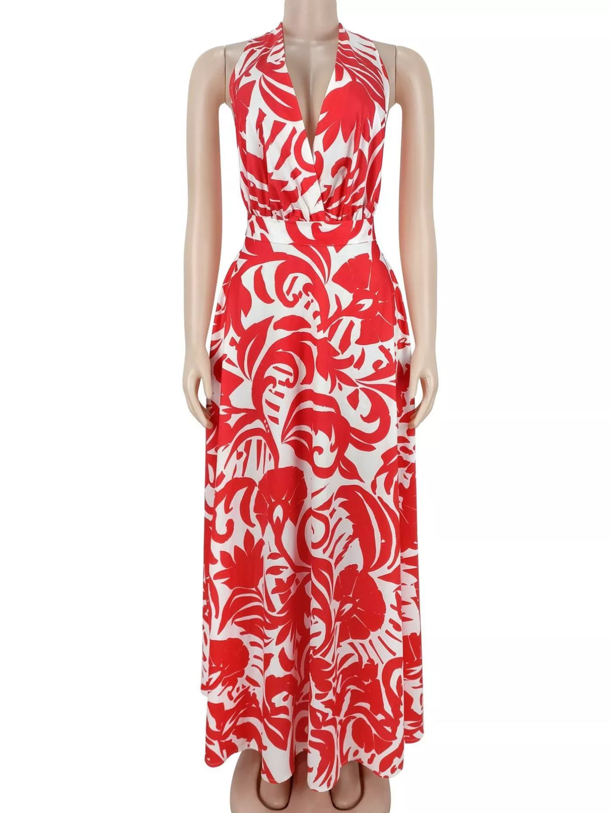 Backless Printed Sleeveless Maxi Dress - Lilixa.store