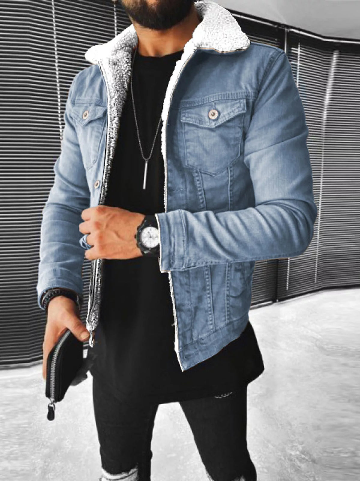 Men's Full Size Sherpa-Lined Denim Jacket Plus Size - Lilixa.store