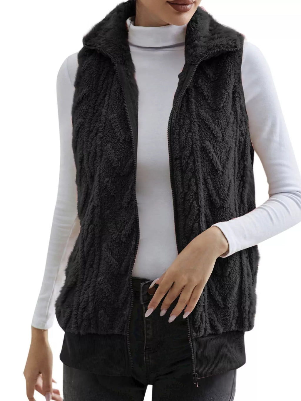 Full Size Cozy Faux Fur Zip-Up Vest Coat Plus Size - Lilixa.store