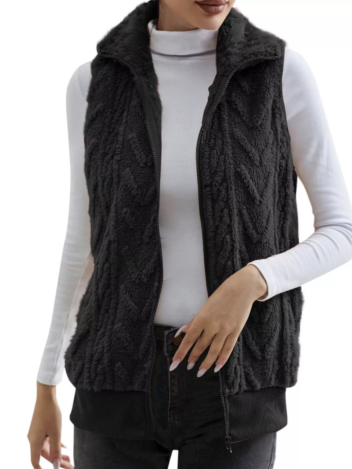 Full Size Cozy Faux Fur Zip-Up Vest Coat Plus Size - Lilixa.store