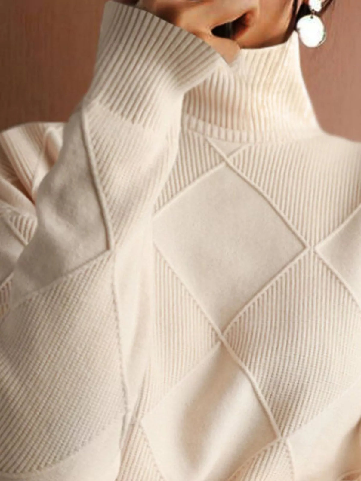 Argyle Pattern Turtleneck Sweater