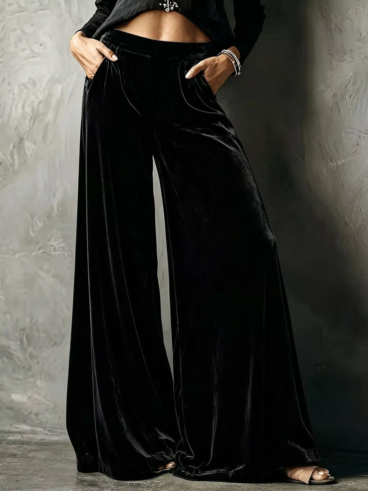 Full Size High-Waisted Wide-Leg Velvet Pants Plus Size - Lilixa.store