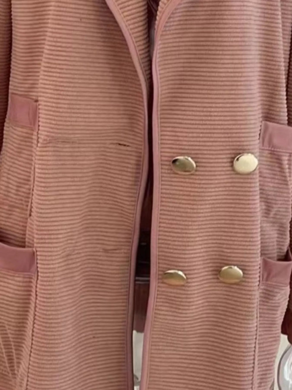 Texture Knit Double-Breasted Blazer - Lilixa.store