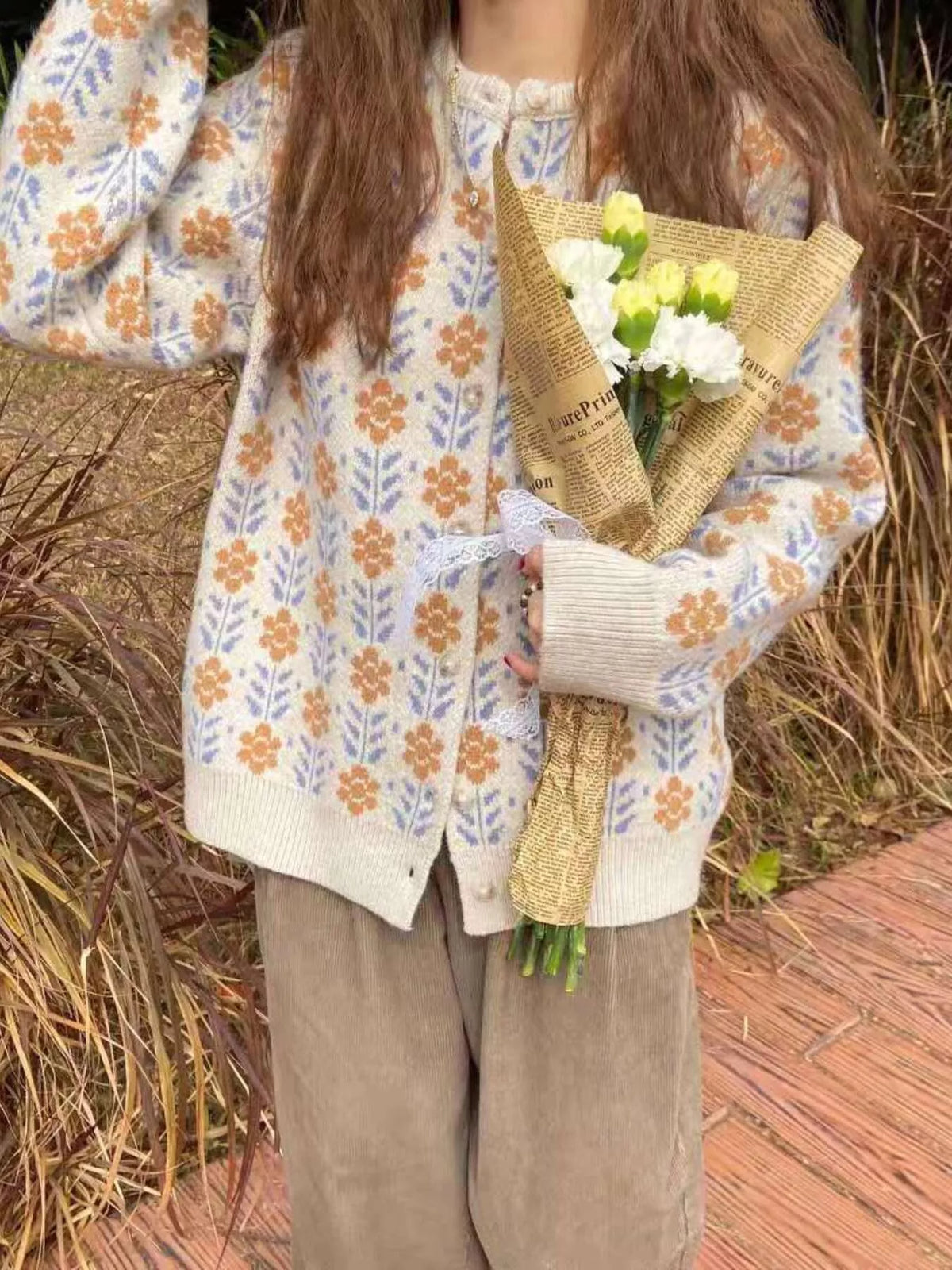 Floral Button Up Knit Cardigan - Lilixa.store