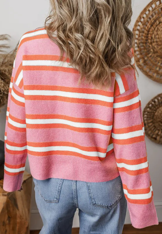 Striped Button Down Long Sleeve Cardigan - Lilixa.store
