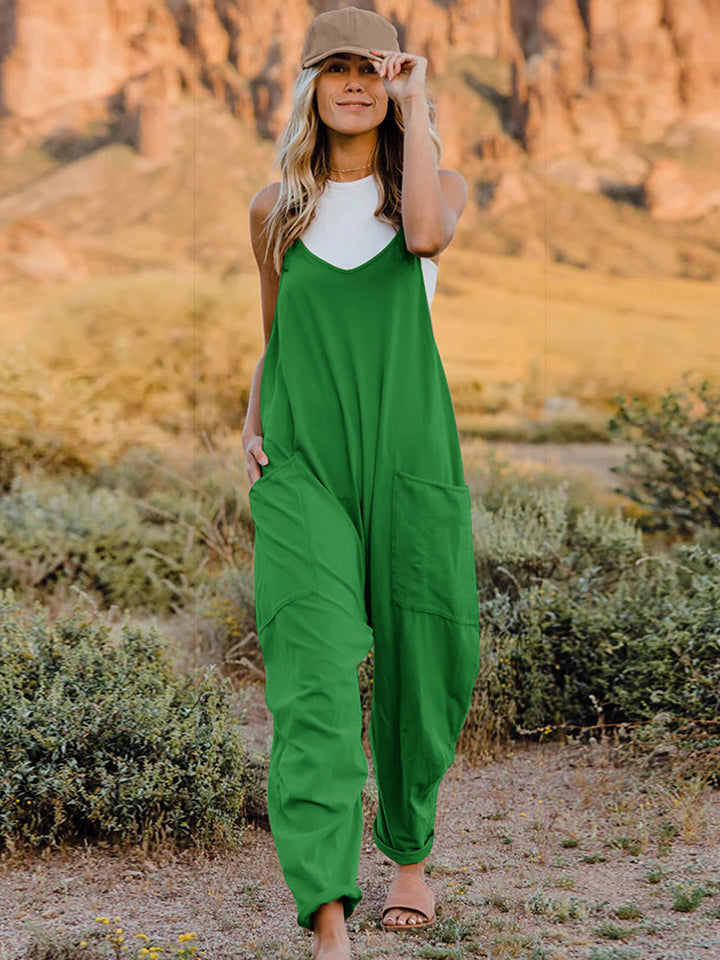 Double Take Full Size Sleeveless V-Neck Pocketed Jumpsuit - Lilixa.store