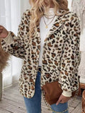 Leopard Print Fuzzy Zip Up Outerwear - Lilixa.store