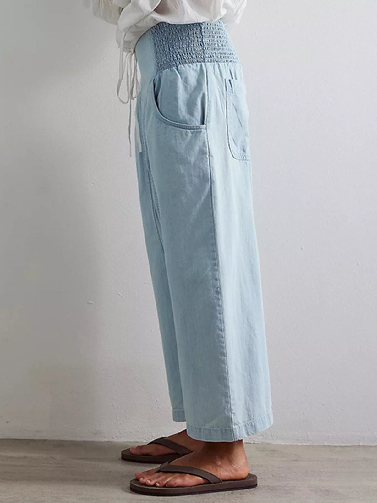 Smocked High-Waisted Wide Leg Jeans - Lilixa.store