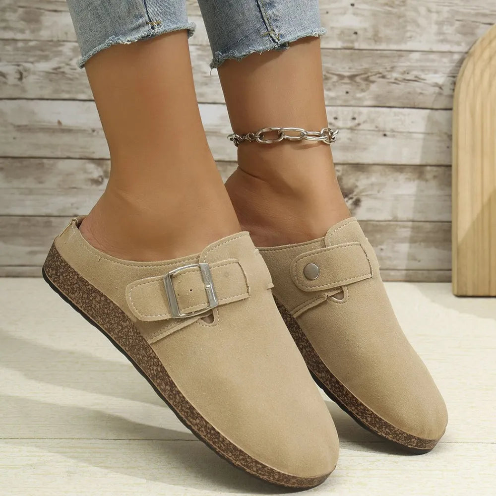 Suede Round Toe Buckle Slip-Ons, view 3