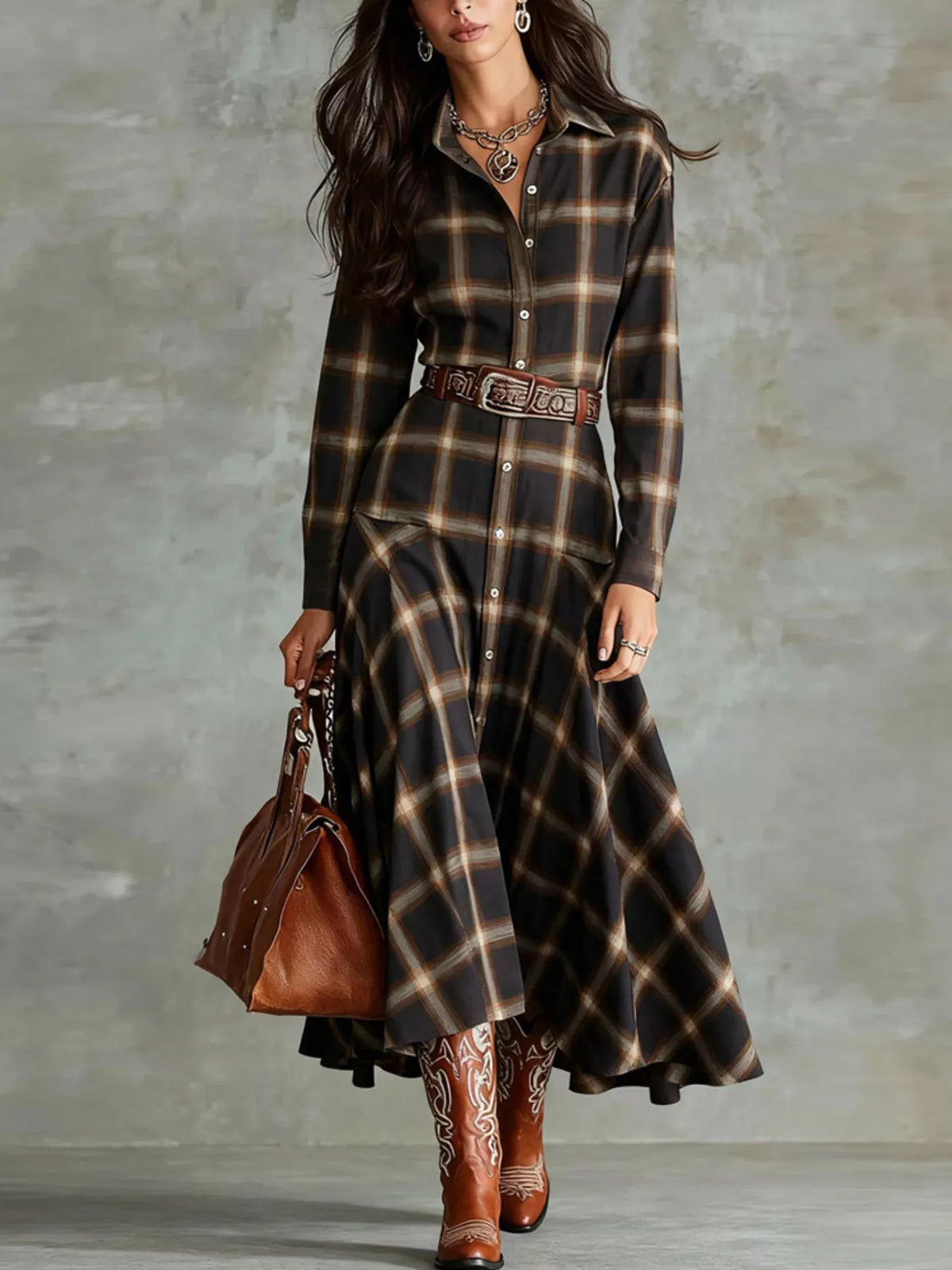Plaid Button-Down Shirt Dress