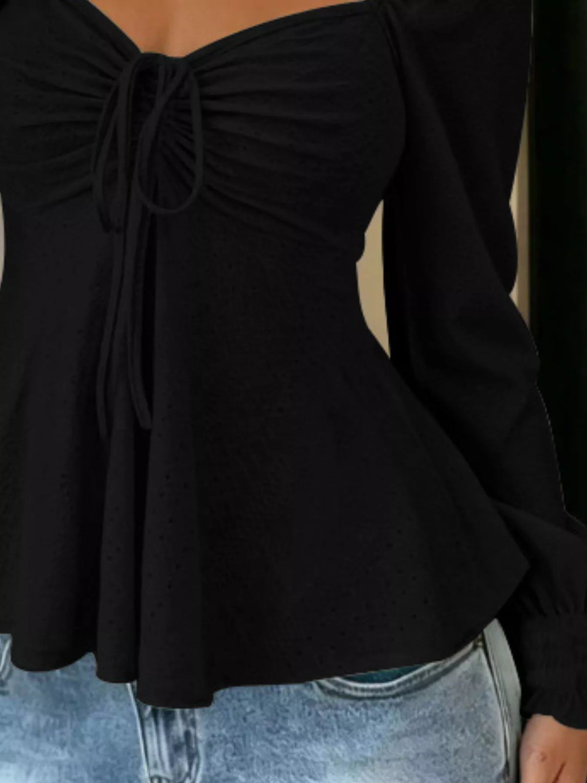 Ruched Sweetheart Neck Long Sleeve Top, view 4