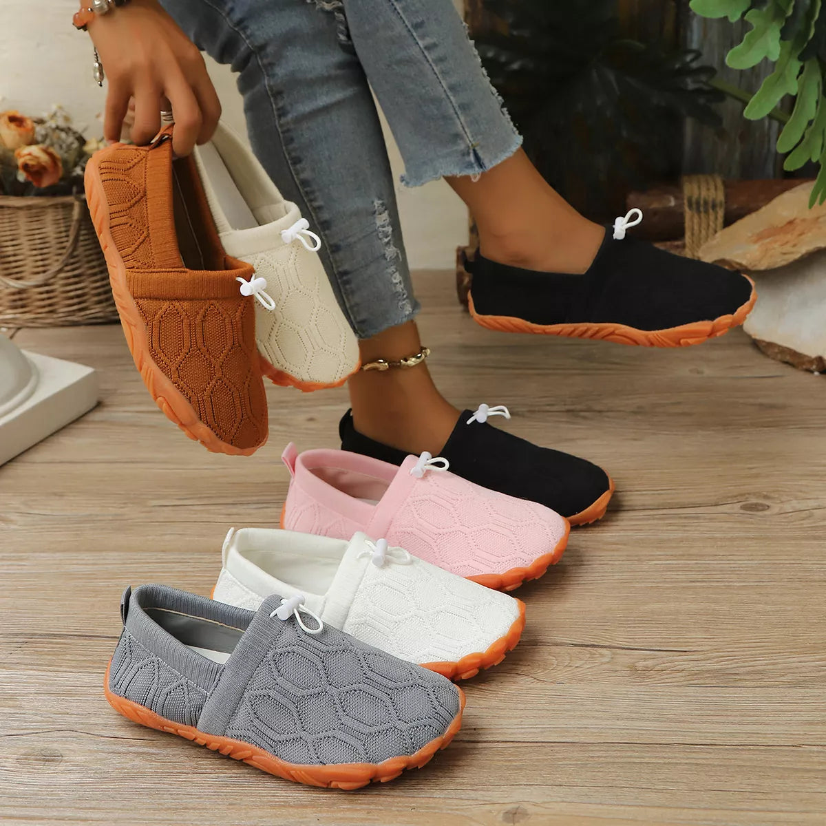 Round Toe Drawstring Slip-Ons - Lilixa.store