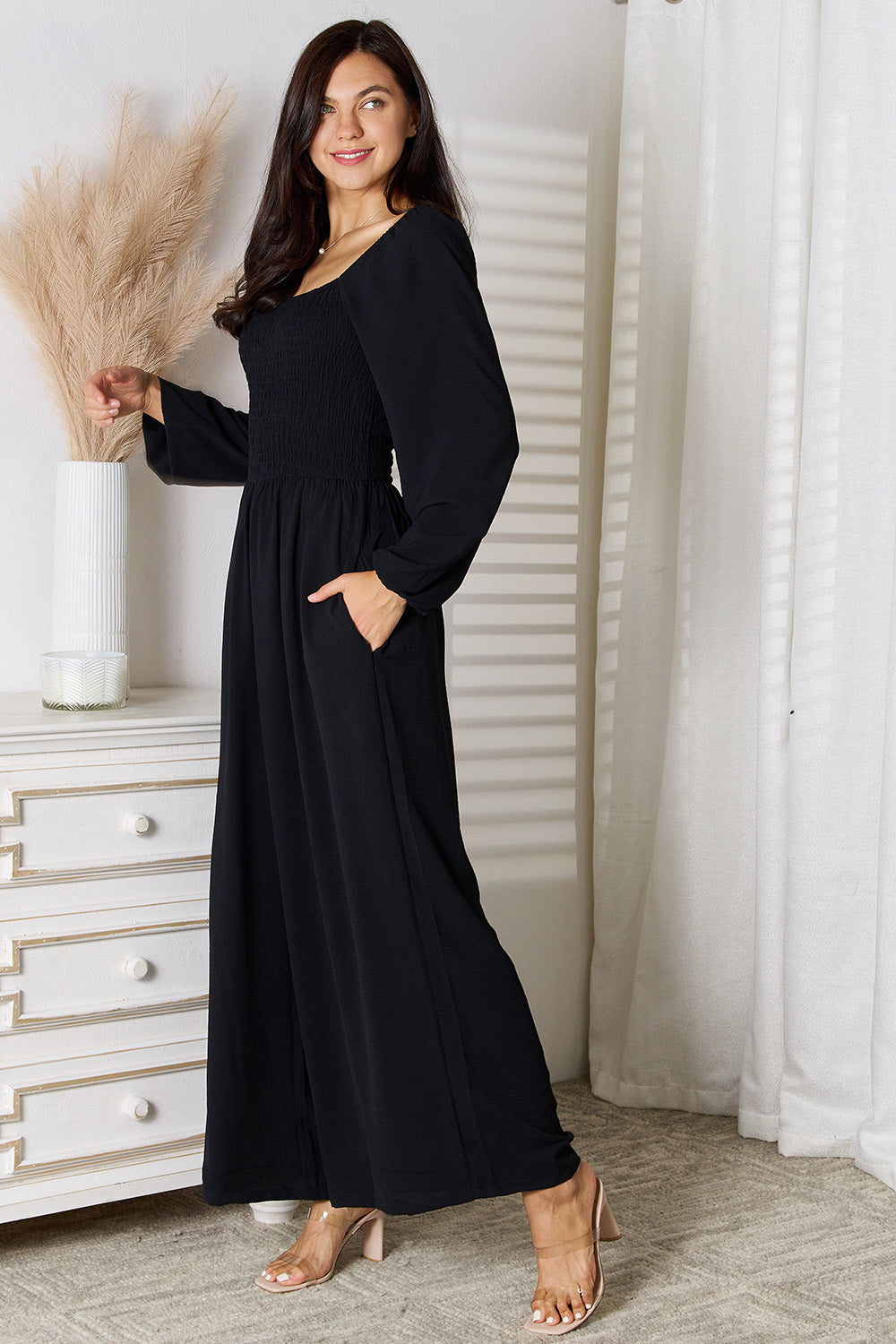 Double Take Square Neck Jumpsuit with Pockets - Lilixa.store