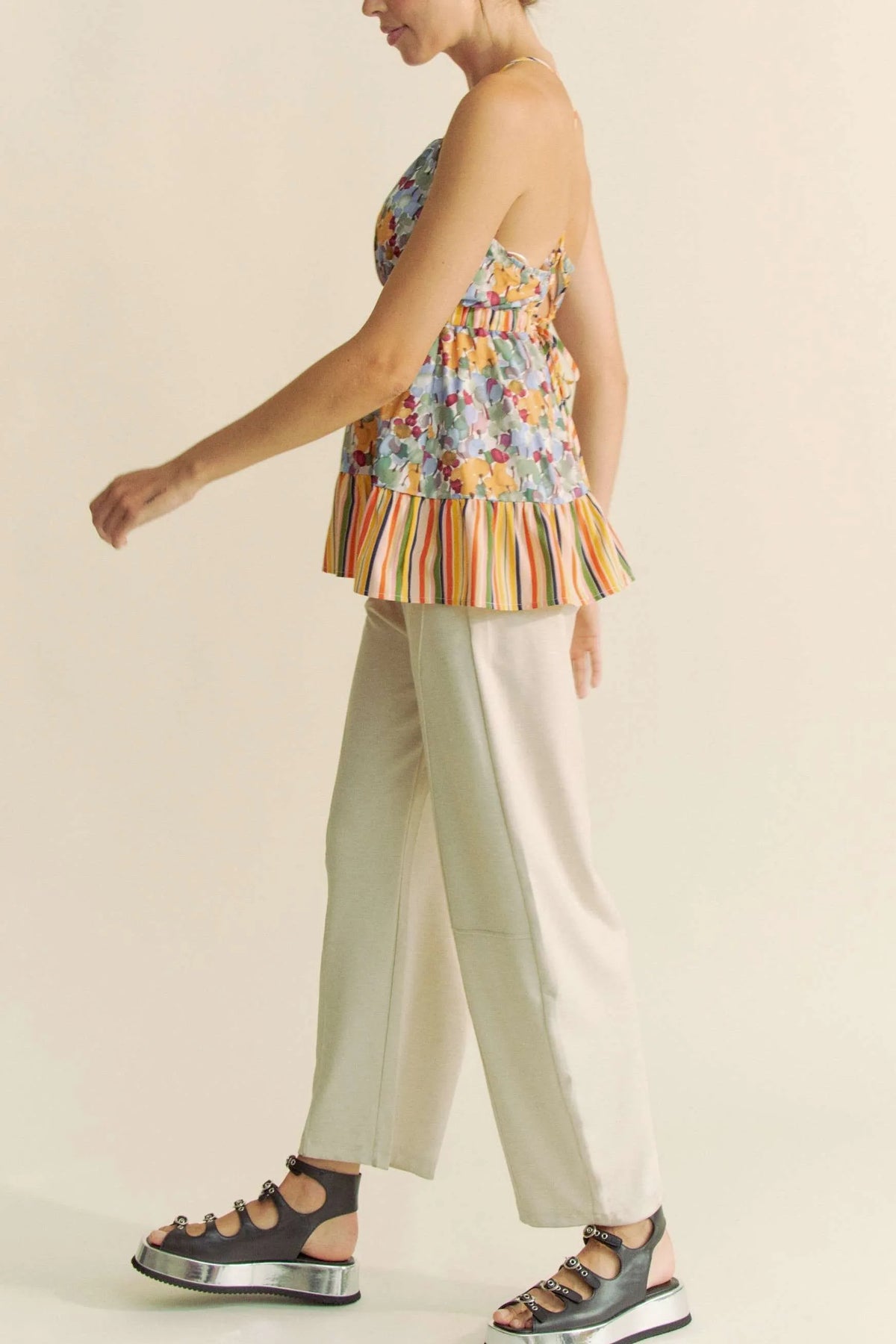 Davi & Dani Floral Smocked Sleeveless Ruffle Back Tie Top - Lilixa.store