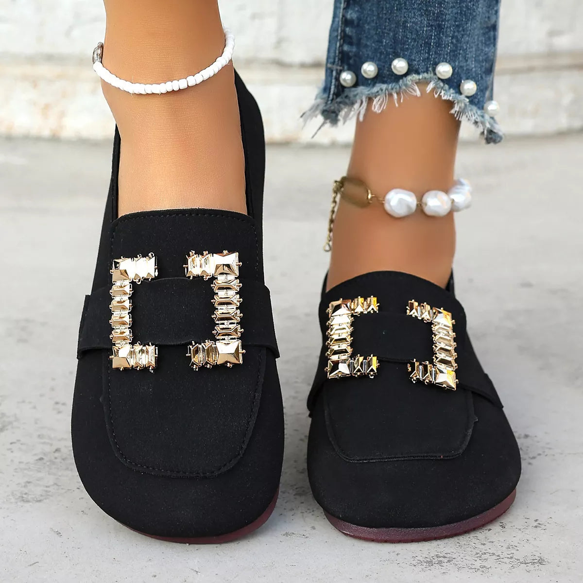 Decor Buckle Round Toe Slip-On in Black