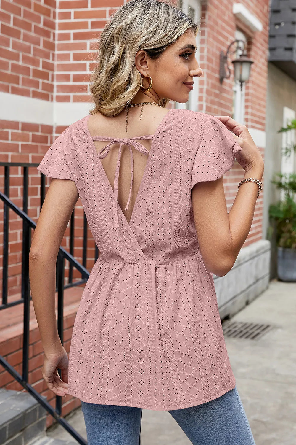 Tied Ruffled Round Neck Peplum T-Shirt - Lilixa.store
