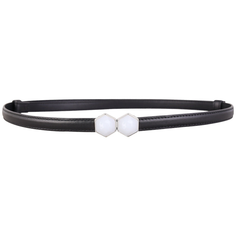 Leather Belt with Geometric Buckle - Lilixa.store