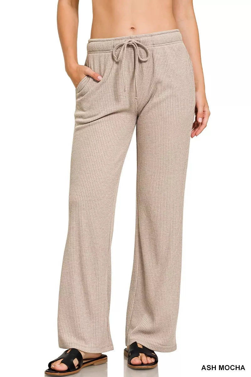 Zenana Ribbed Drawstring Lounge Pants - Lilixa.store
