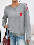 Heart Embroidered Round Neck Sweatshirt - Lilixa.store