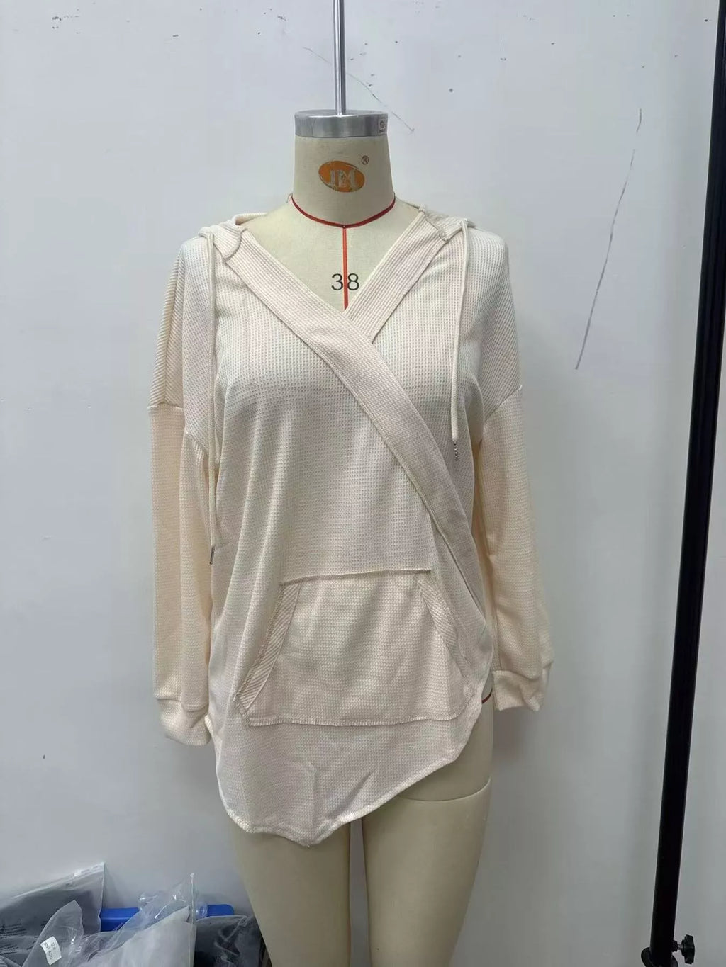 Drawstring Waffle Knit Hoodie - Lilixa.store