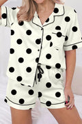 Polka Dot Button Up Top and Shorts Lounge Set - Lilixa.store