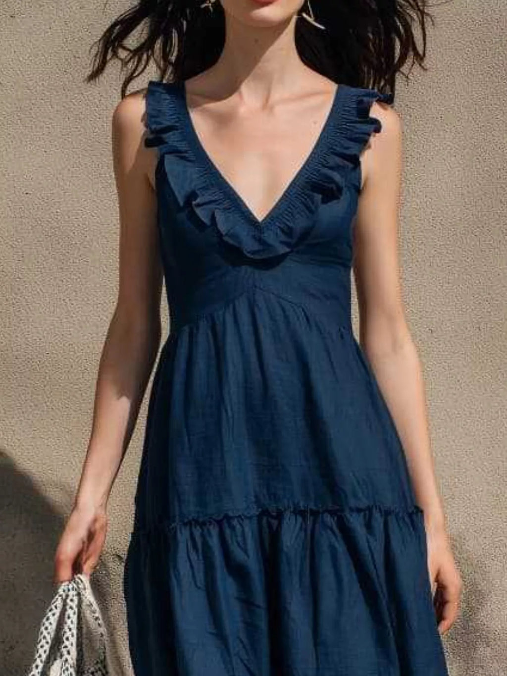 Full Size Ruffled V-Neck Tiered Midi Dress Plus Size - Lilixa.store