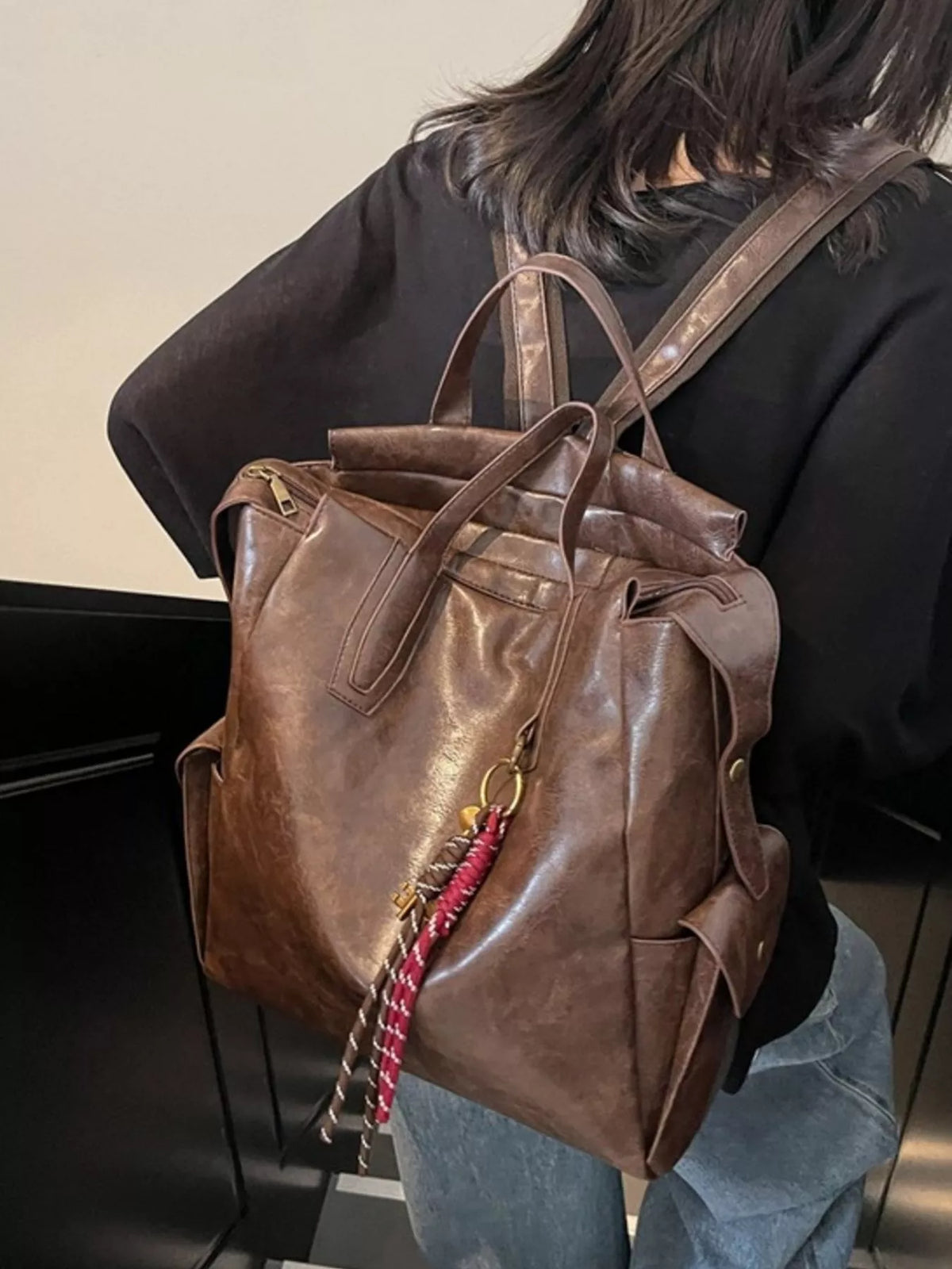 Vintage Leather Convertible Backpack Bag