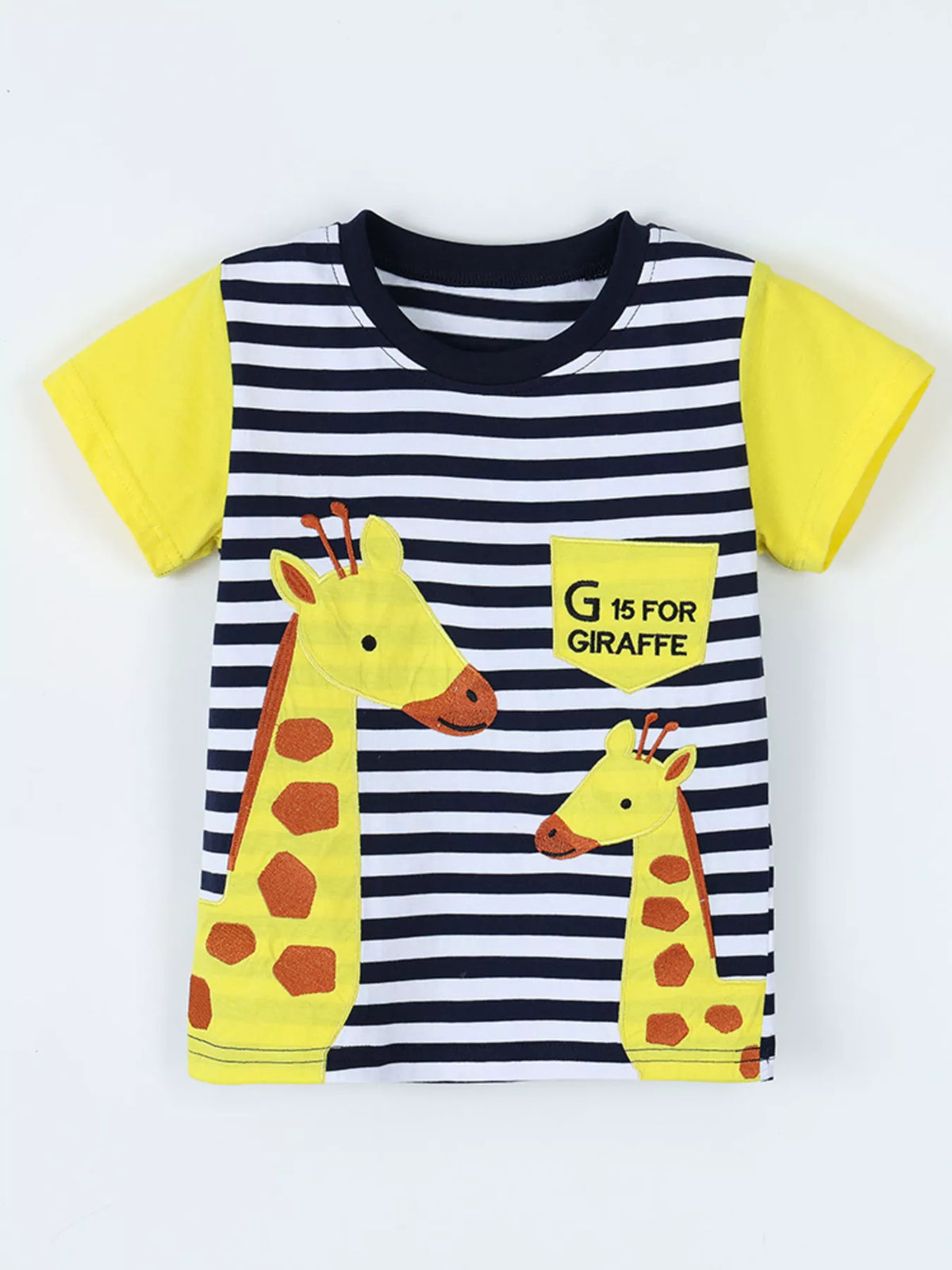 Children's Giraffe Embroidered Striped T-Shirt - Lilixa.store