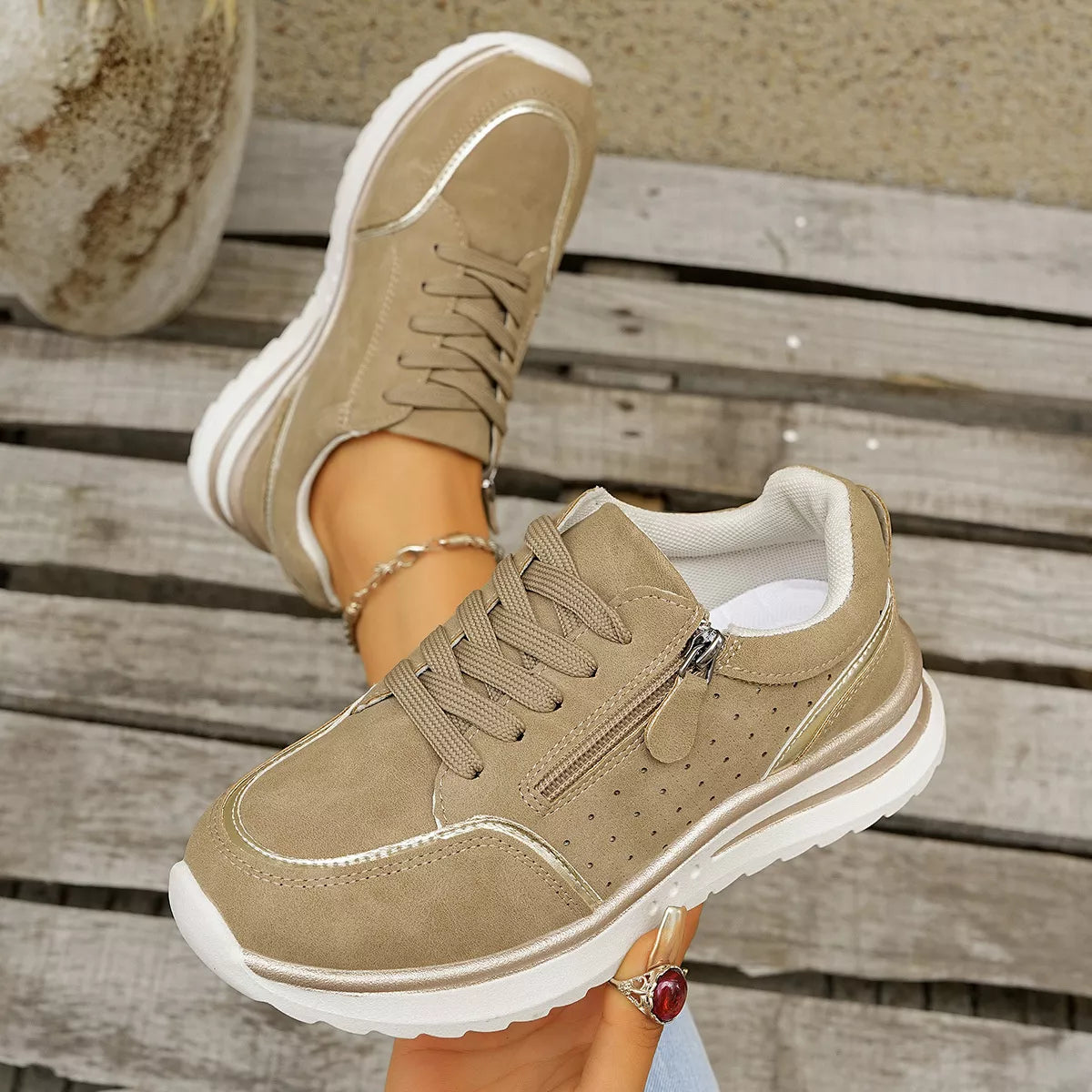 Round Toe Lace Up Sneakers