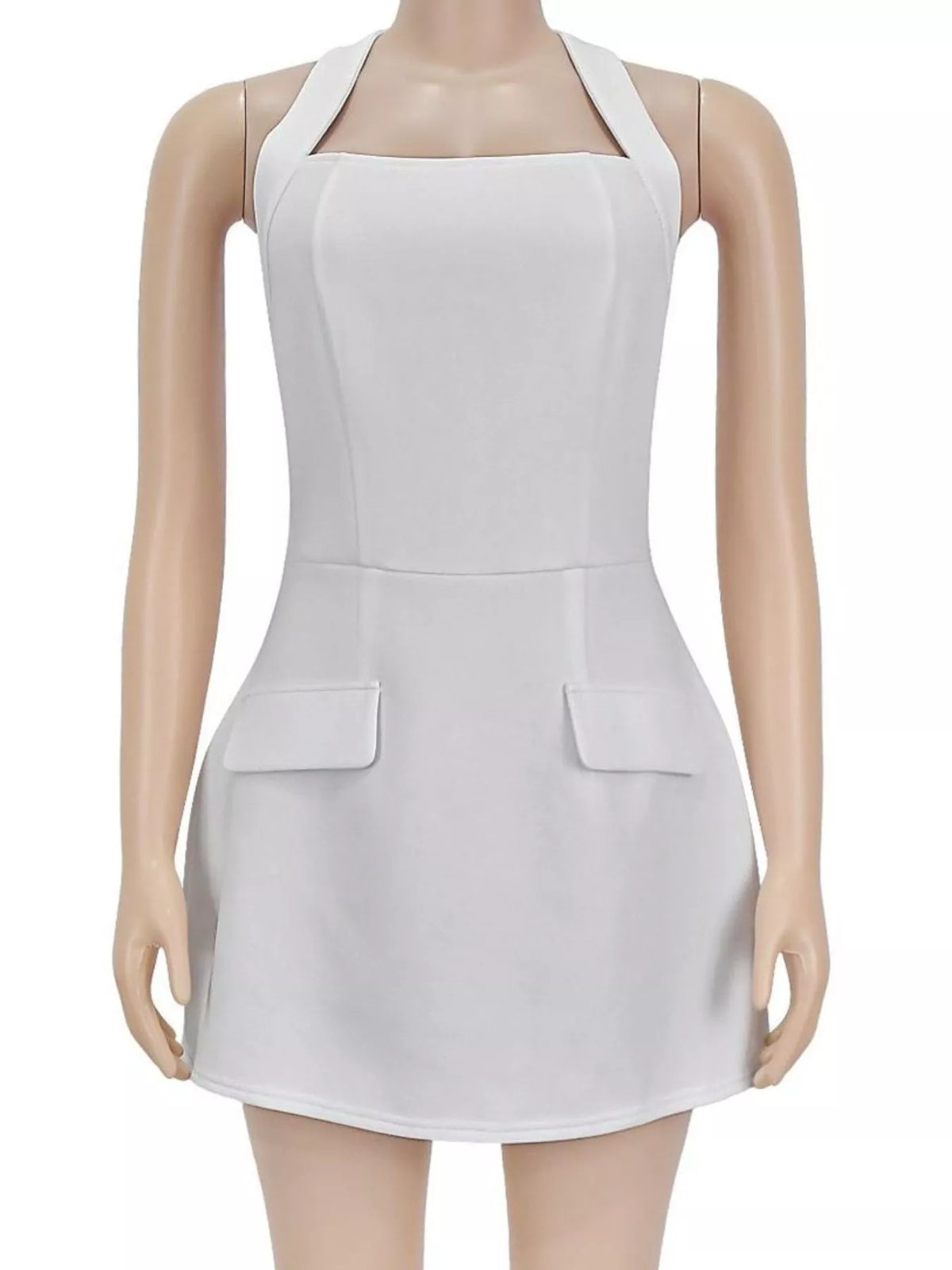Halter Neck Mini Dress with Flap Pocket Detail - Lilixa.store