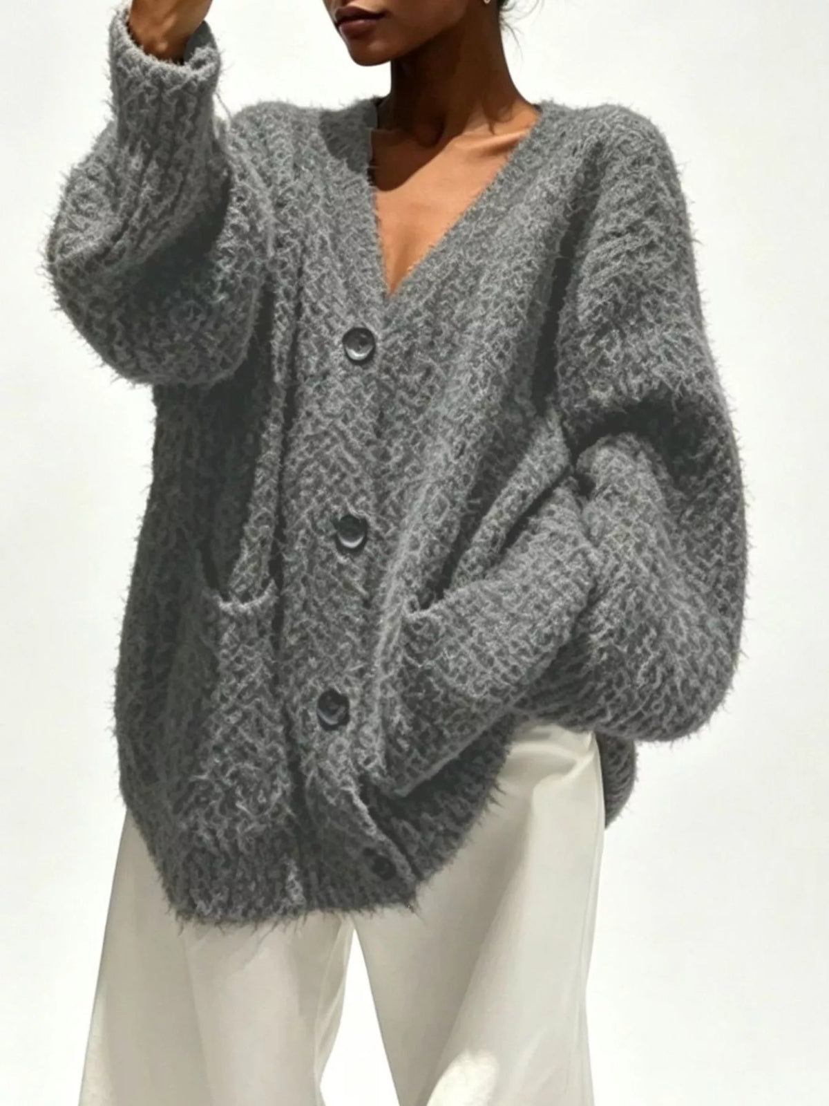 Full Size V-Neck Button-Down Cardigan Plus Size - Lilixa.store