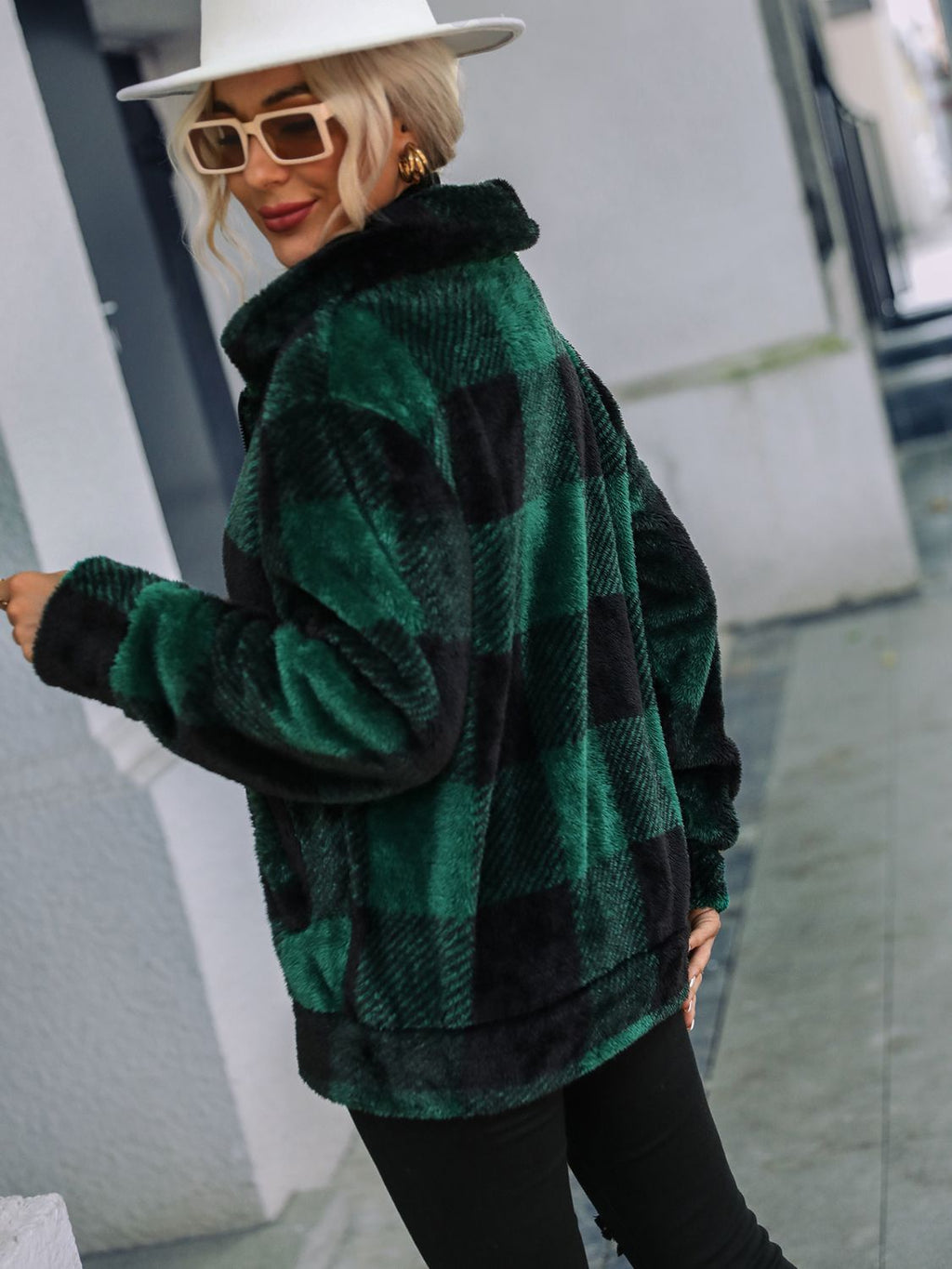 Plaid Zip-Up Collared Jacket - Lilixa.store