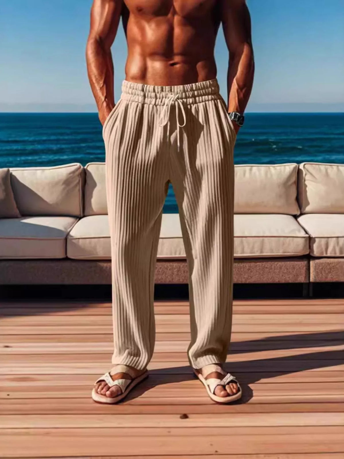 Men's Full Size Ribbed Knit Wide-Leg Pants Plus Size