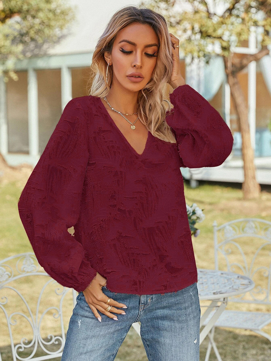 V-Neck Long Sleeve Blouse, view 10