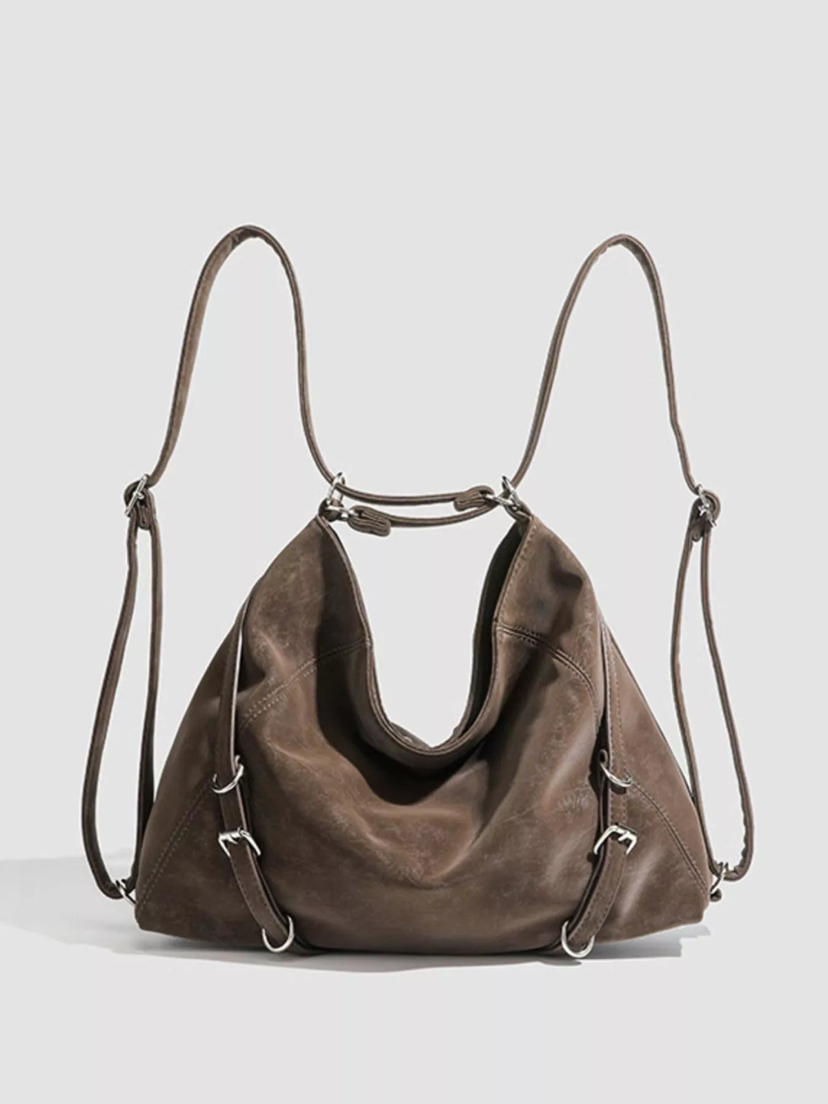 Multi-Way Convertible Hobo Handbag in Brown, view 2