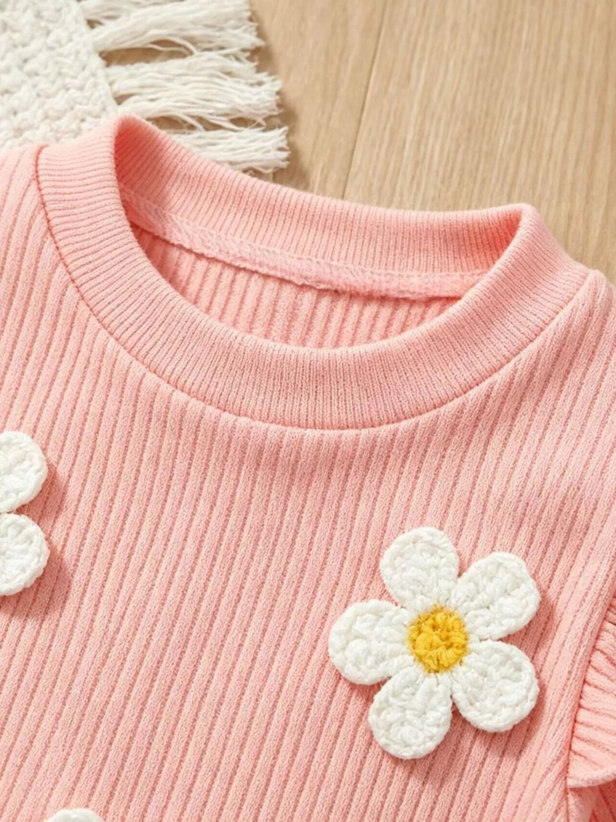 Children's Daisy Ruffled Ribbed Top and Flare Pants Set - Lilixa.store
