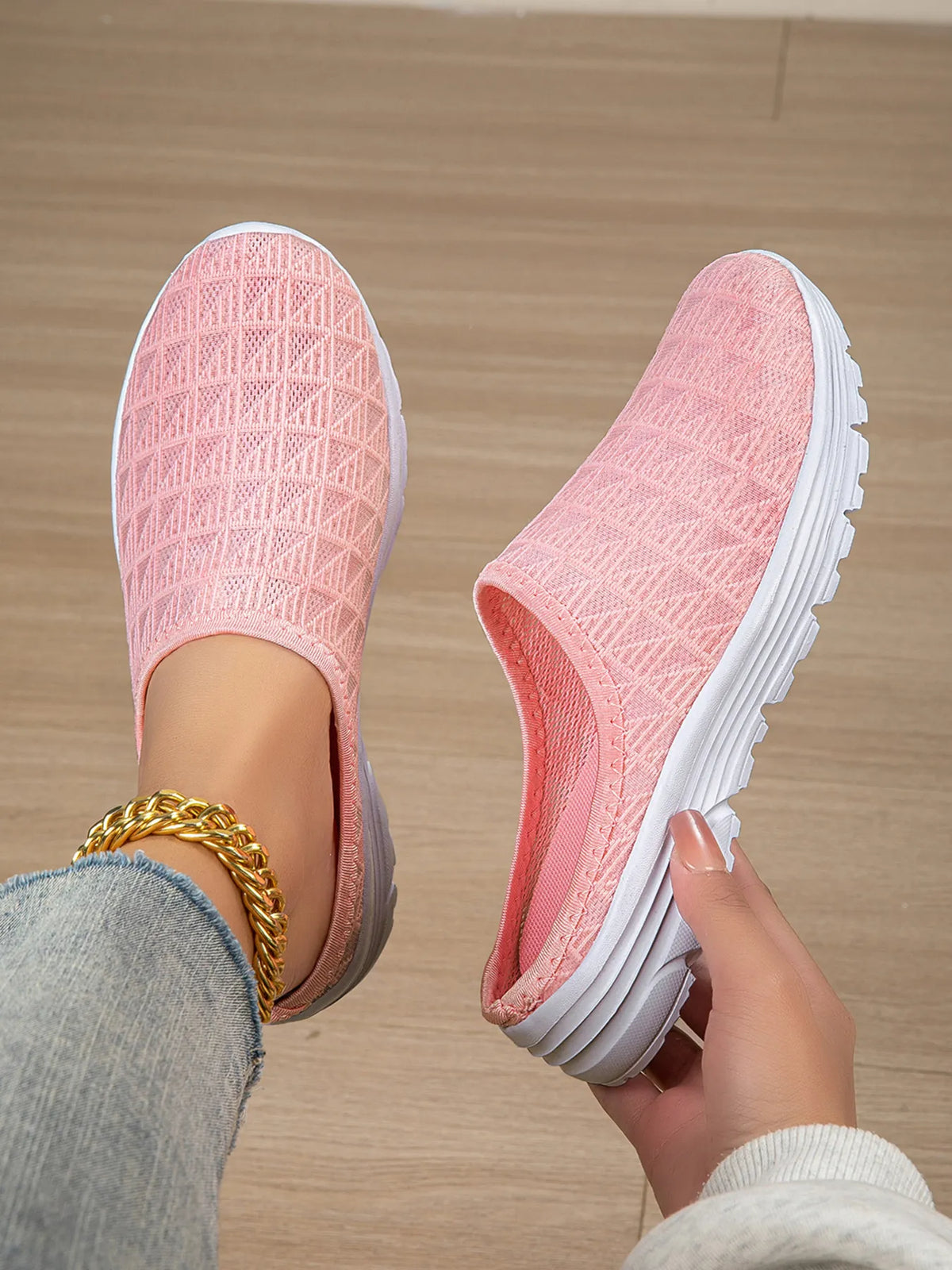 Breathable Mesh Slip-Ons in Pink