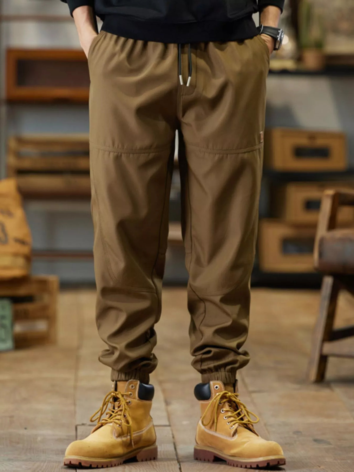 Men's Plus Size Elastic Waist Joggers in Khaki