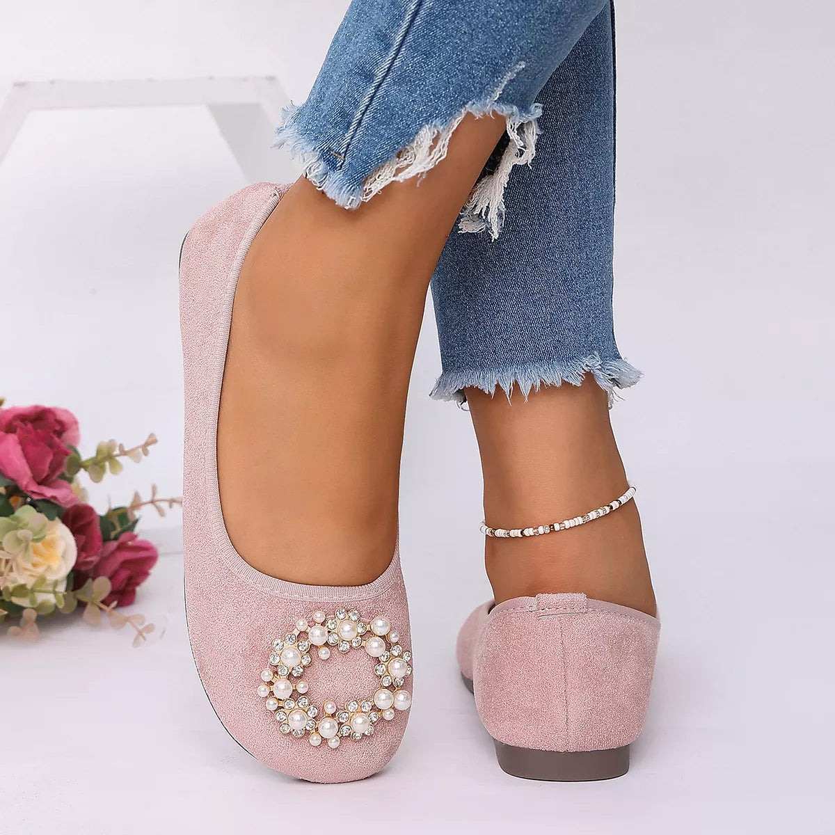 Pearl Embellished Slip-Ons - Lilixa.store