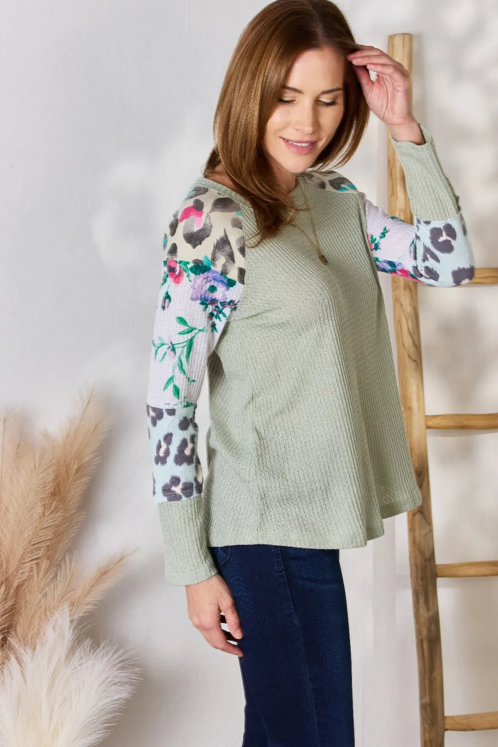 Hailey & Co Full Size Printed Round Neck Blouse - Lilixa.store